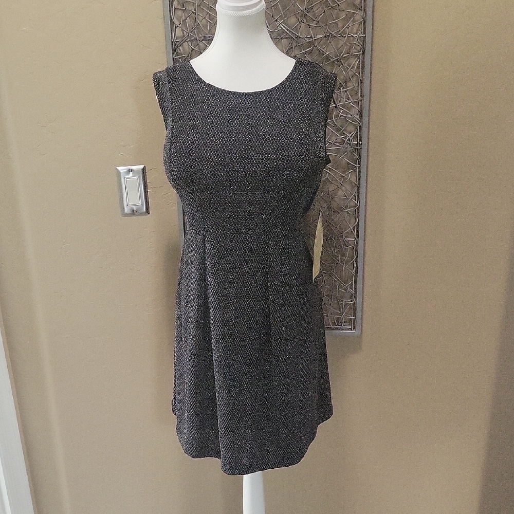 Ellos Black and Silver Metallic Sleeveless Dress
